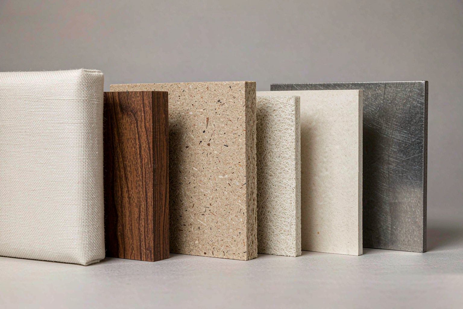 Row of product samples laid out side by side for comparison